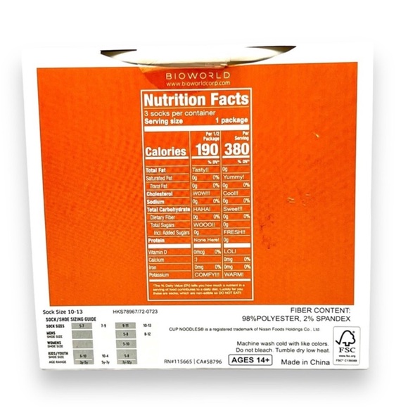 Cup Noodles Themed Men’s 3-Pair Crew Socks - Size 8-12 - Picture 8 of 10